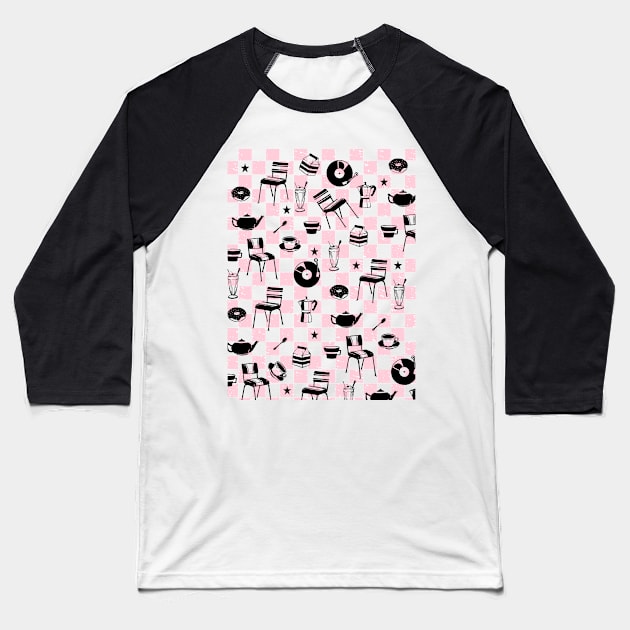 Checkered Diner Pattern Baseball T-Shirt by mailboxdisco